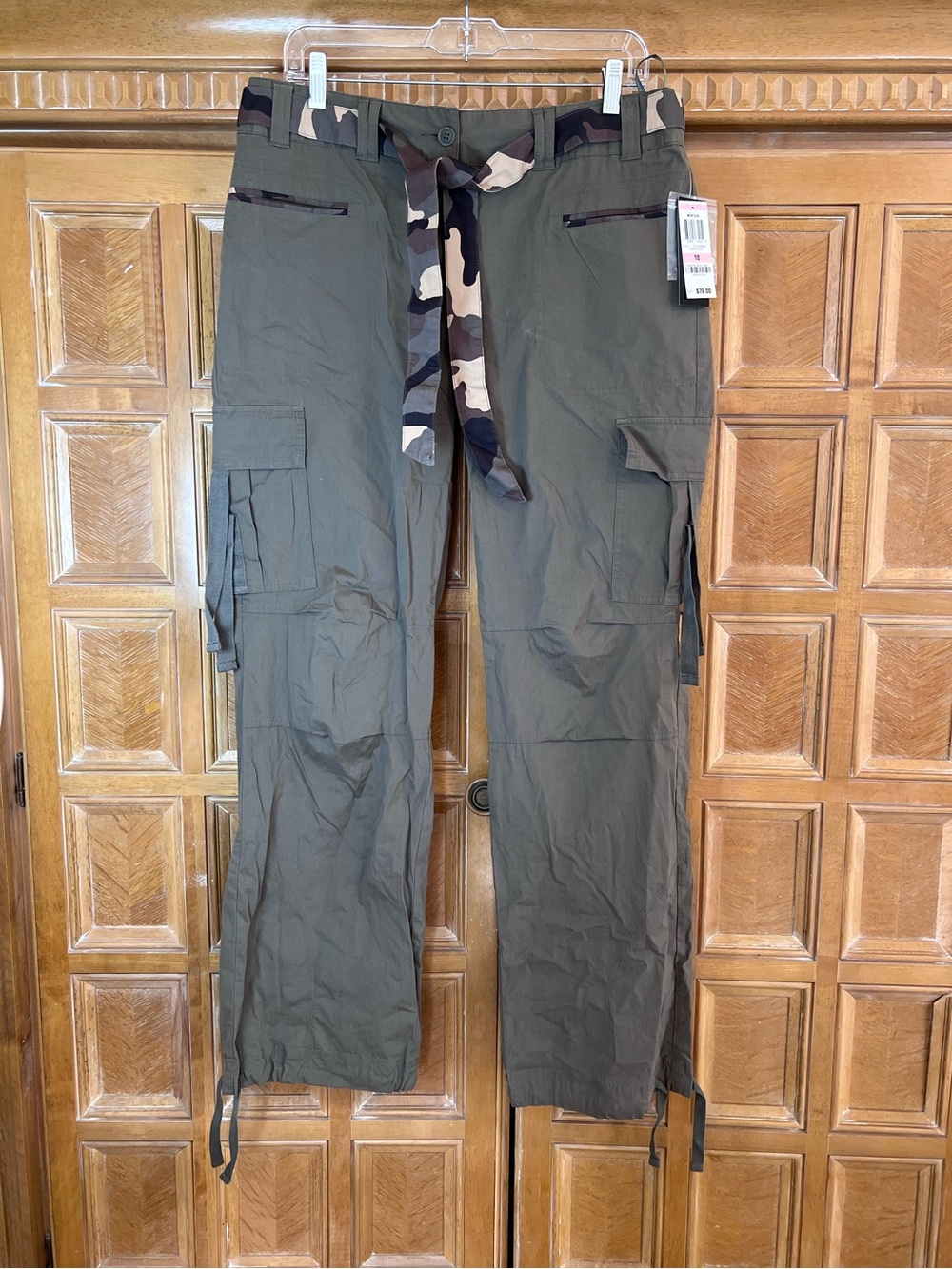 Montauk Cargo Pants Size 10 NWT Olive Green Utility Camo Belt 36x33 MSRP $79